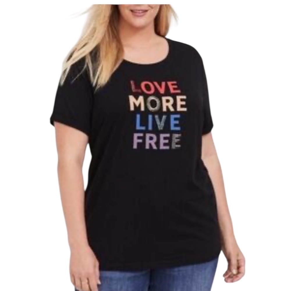 Torrid Love more Live free Pride collection Beaded Rainbow T-shirt size 2-2X - Picture 8 of 10